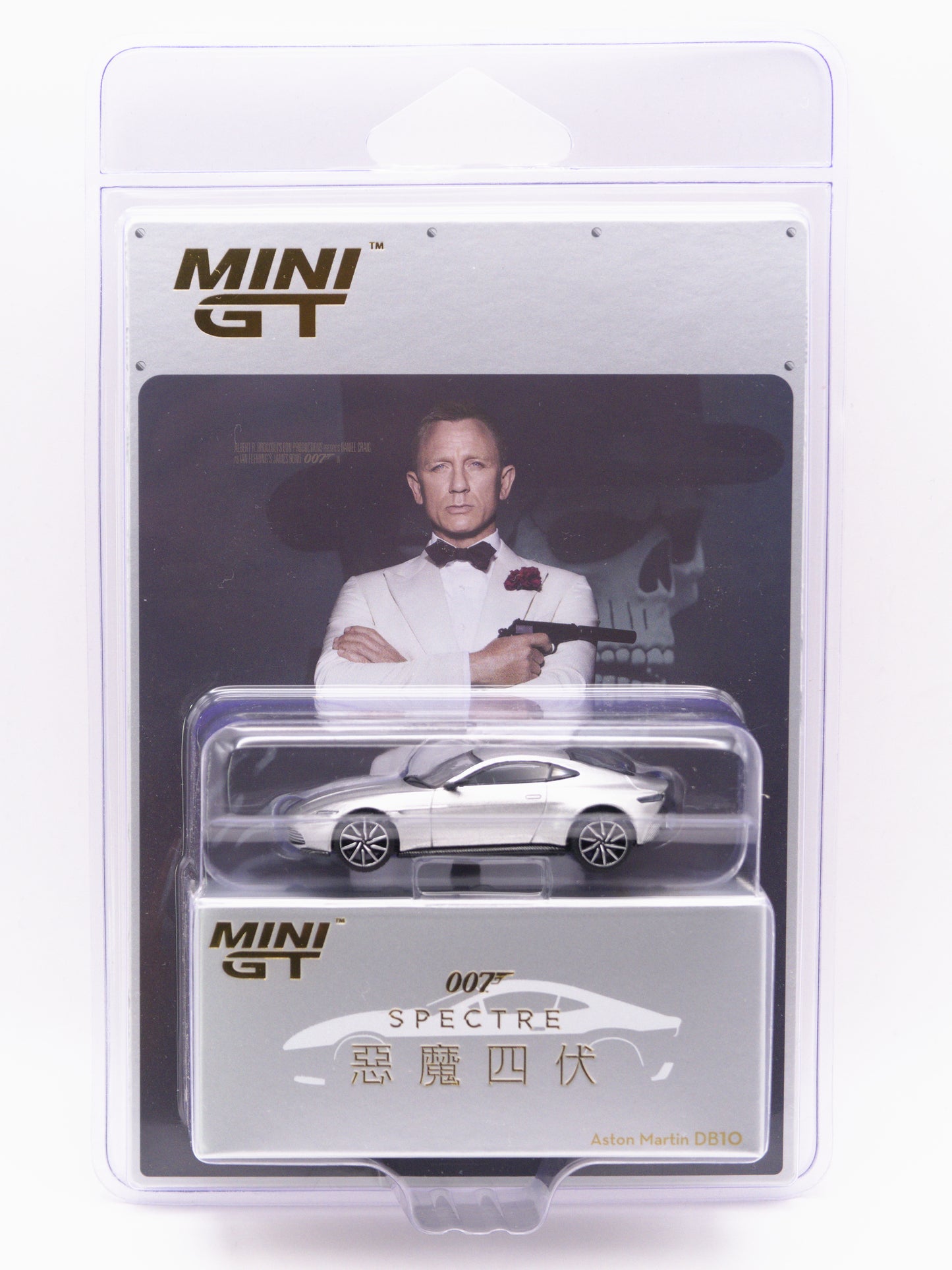Mini GT #910 Aston Martin DB10 Srebrny 007 James Bond Spectre *CHIŃSKA KARTA