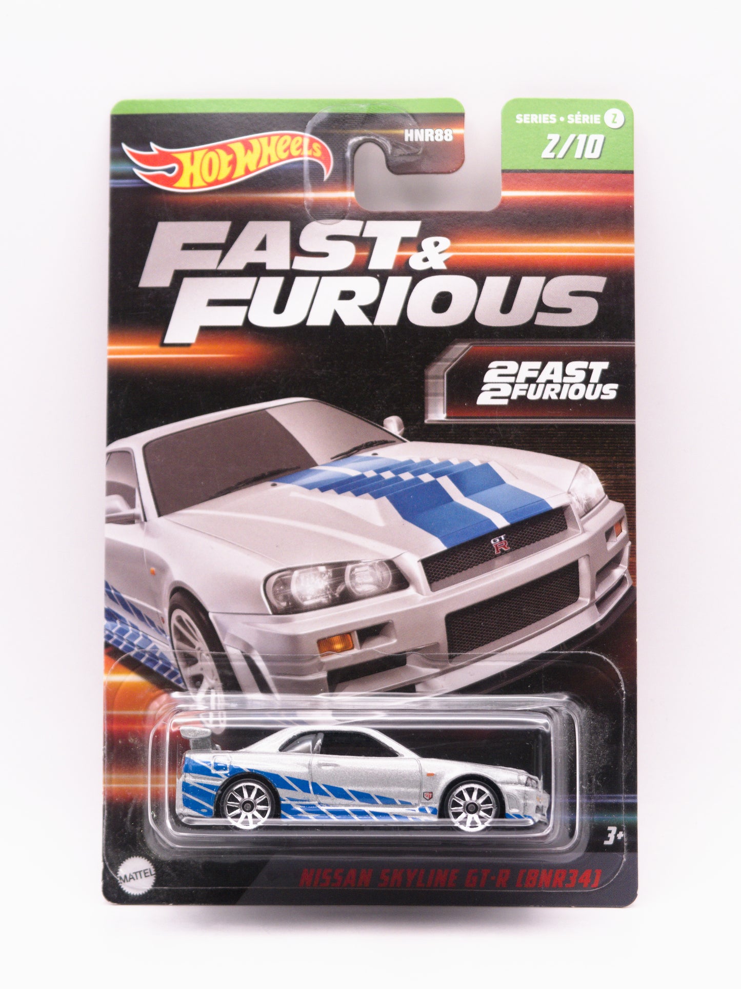 Nissan Skyline GT-R R34 Fast and Furious Srebrny z Niebieskimi Pasami