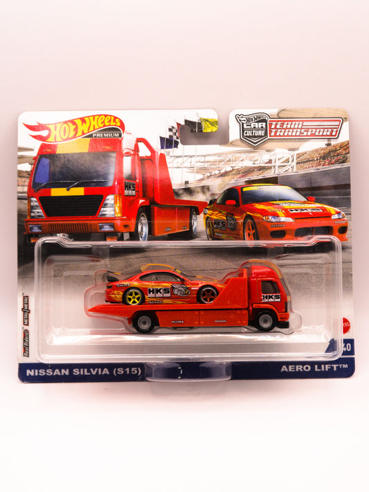 Team Transport Nissan Silvia S15 + Aero Lift Czerwony HKS Premium