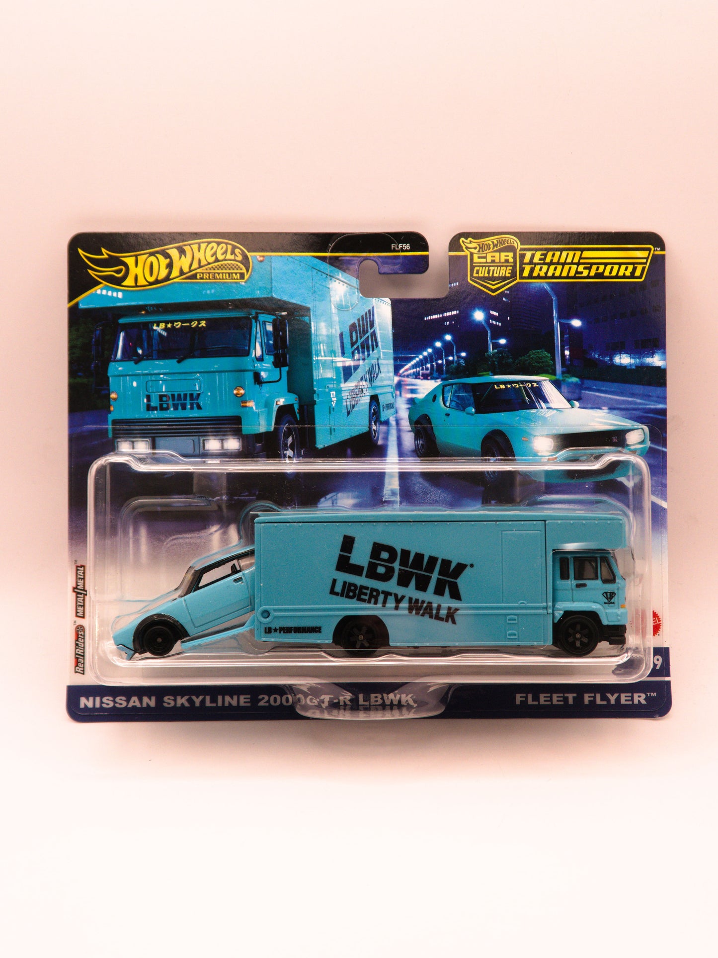Team Transport Nissan Skyline 2000GT-R LBWK Liberty Walk + Fleet Flyer Niebieski
