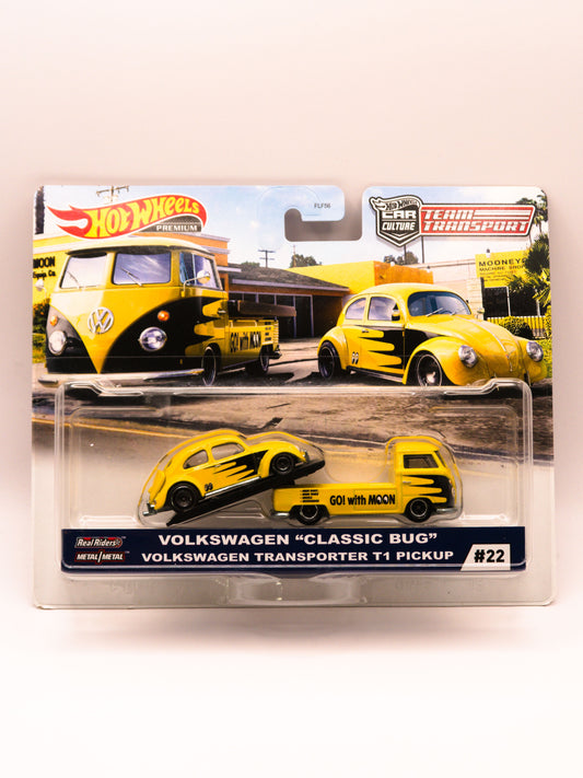Team Transport Volkswagen Classic Bug + Volkswagen Transporter T1 Pickup Mooneyes Żółty Premium