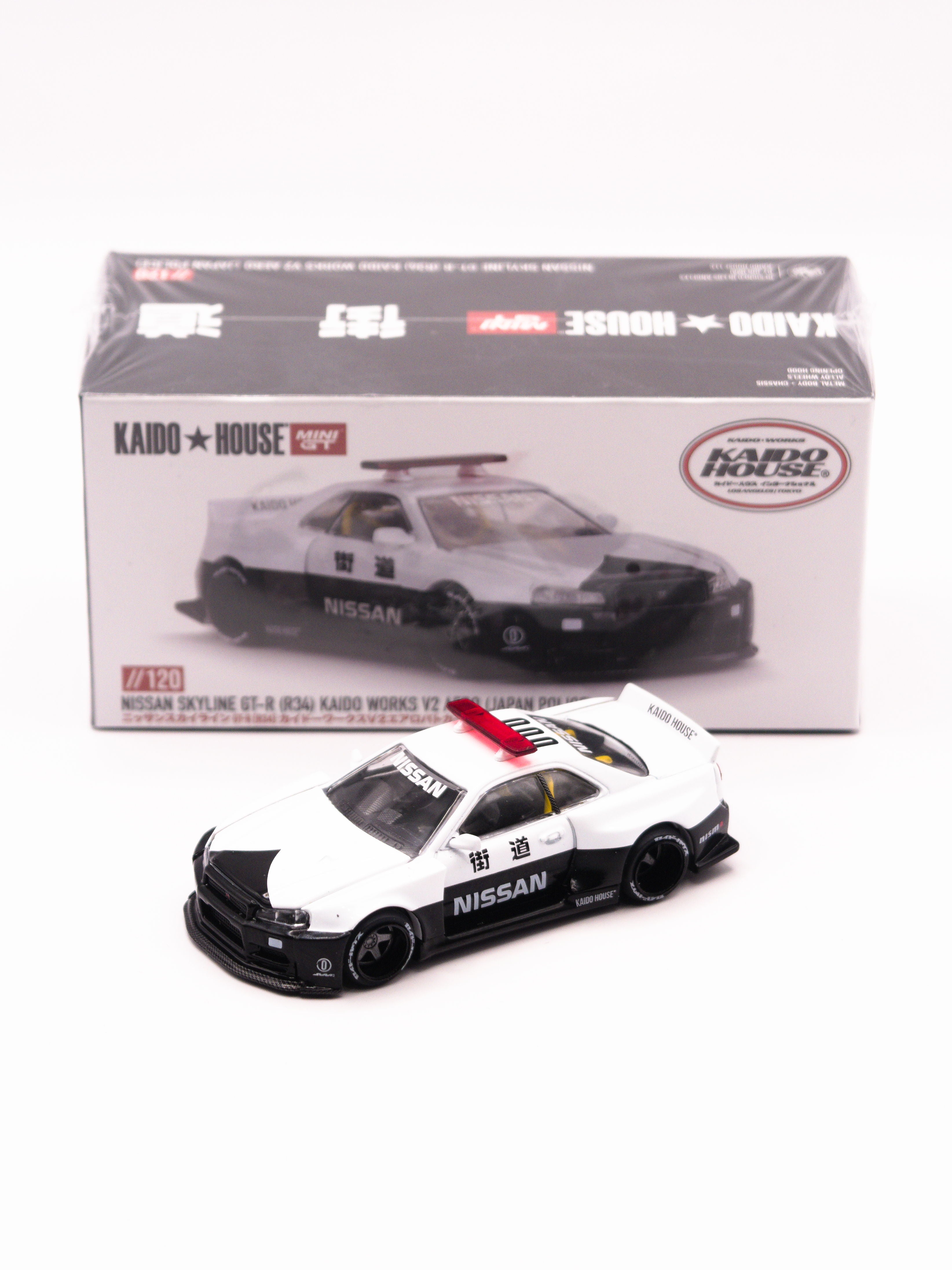 ミニカー R34GT-R KaidoWorks V2 Aero Police BLKLTD MINI GT 1/64 Nissan スカイライン GT-R R34 Kaido Works (V2