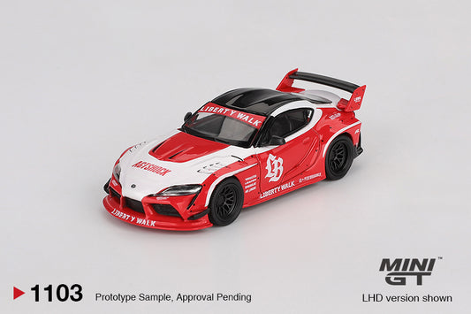 PRESALE Mini GT #1103 Toyota GR Supra LB-Works Liberty Walk Biało Czerwona *BLISTER