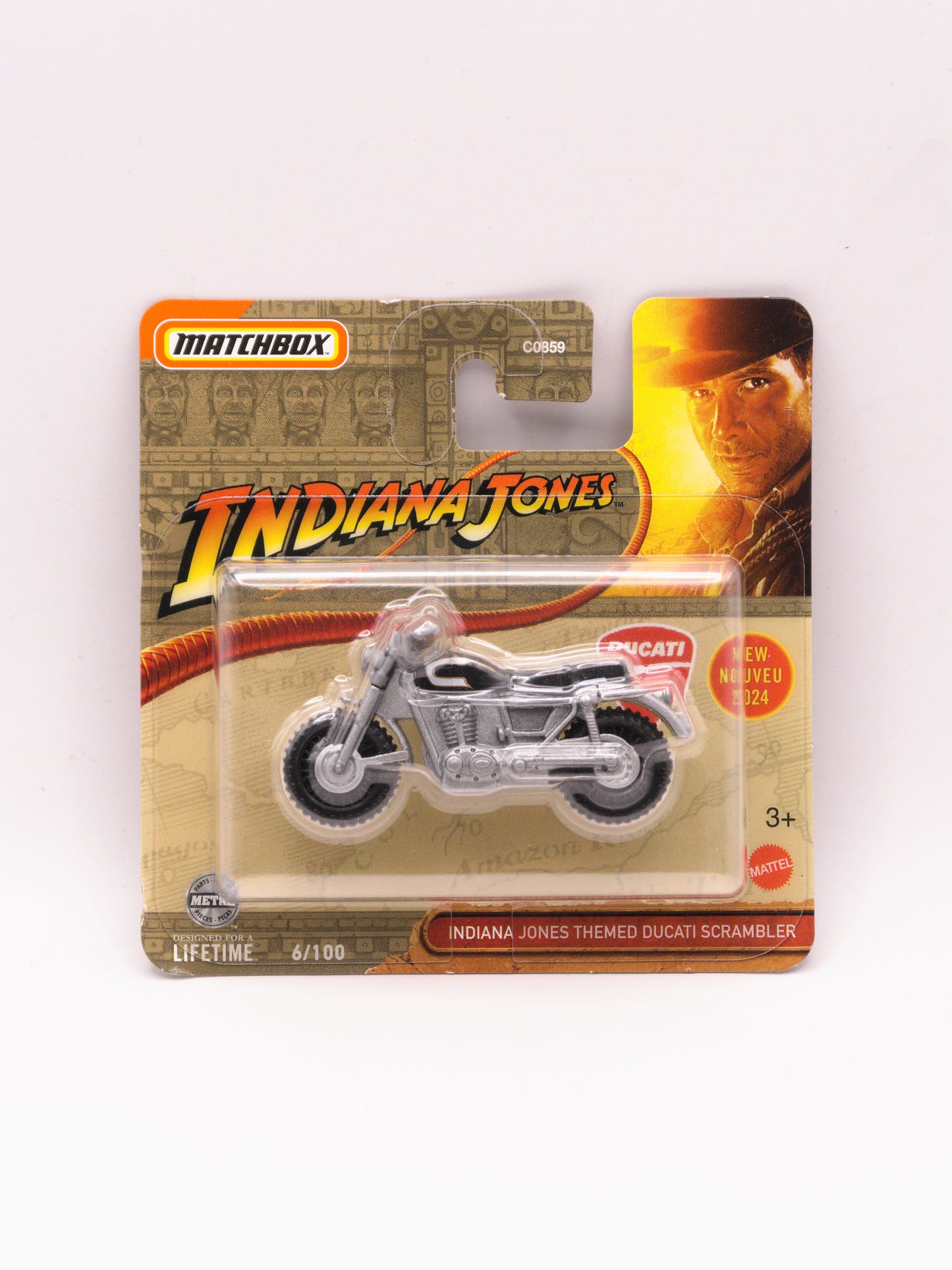 Matchbox Indiana Jones Themed Ducati Scrambler Srebrny