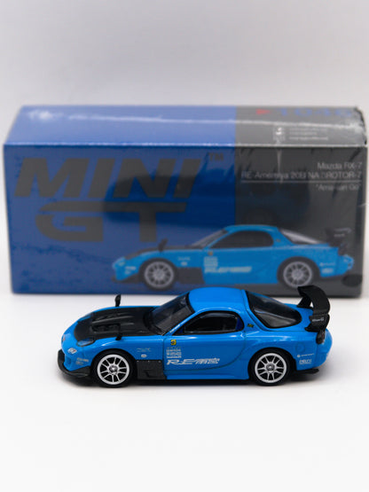 Mini GT #1046 Mazda RX-7 RE-Amemiya 20B NA 3ROTOR-7 Ama-San Go Niebieski