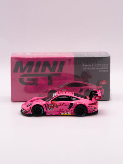 Mini GT #1052 ROXY Porsche 911 GT3 R #77 2024 IMSA ROAD AMERICA AO Racing Różowy