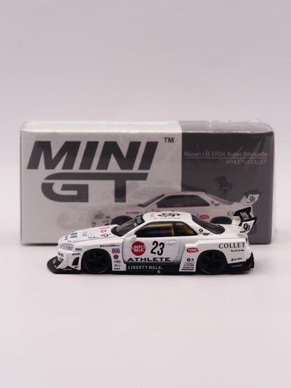Mini GT #1059 Nissan Skyline GT-R R34 Liberty Walk Super Silhouette Athlete Biały