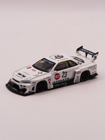 Mini GT #1059 Nissan Skyline GT-R R34 Liberty Walk Super Silhouette Athlete Biały