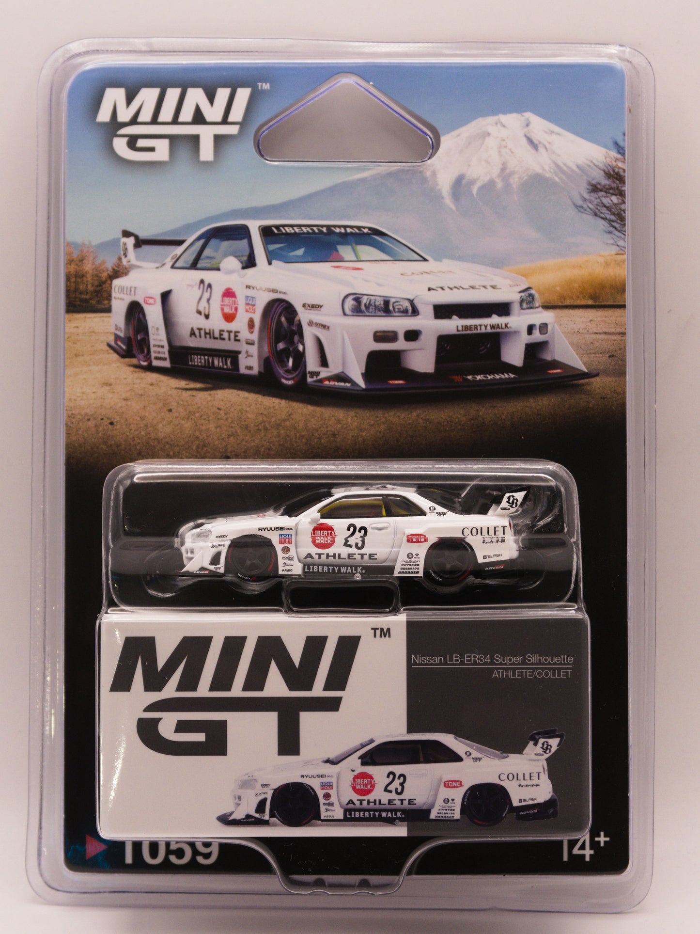Mini GT #1059 Nissan Skyline GT-R R34 Liberty Walk Super Silhouette Athlete Biały *BLISTER