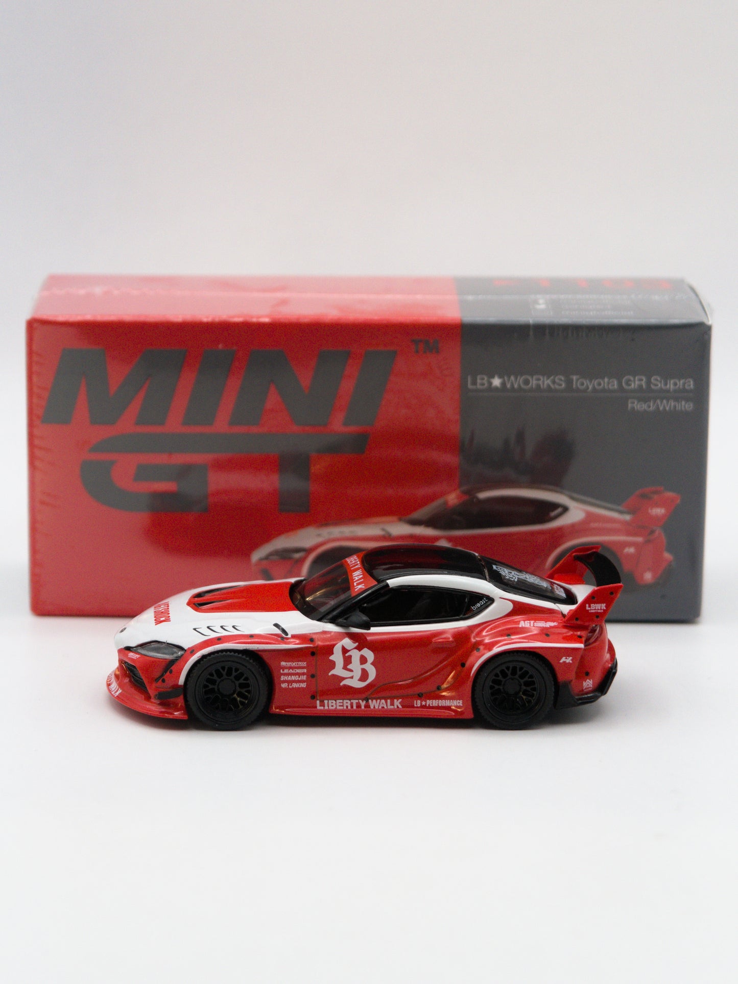 Mini GT #1103 Toyota GR Supra LB-Works Liberty Walk Biało Czerwony