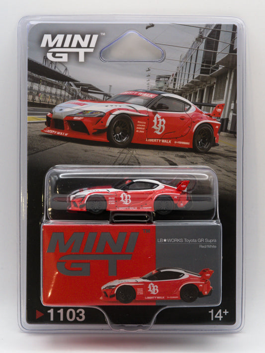 Mini GT #1103 Toyota GR Supra LB-Works Liberty Walk Biało Czerwona *BLISTER