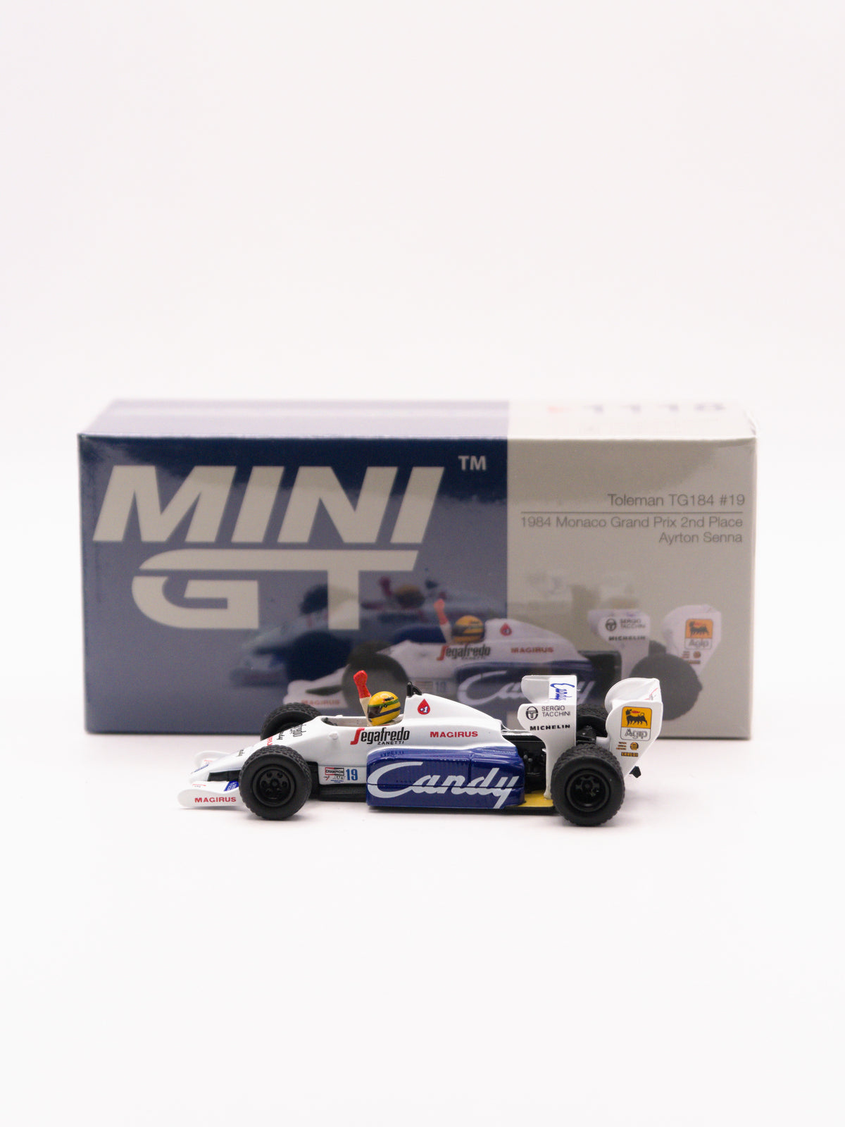 Mini GT #1118 Toleman TG184 #19 Ayrton Senna Monaco GP 2nd Place *Pudełko