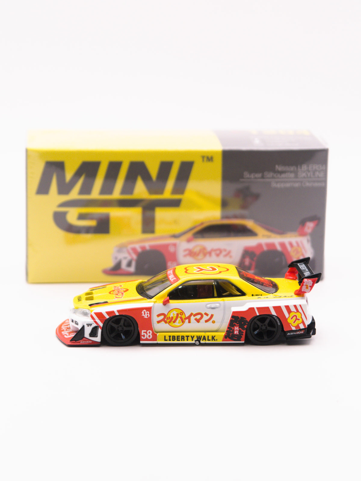 Mini GT #1204 Nissan Skyline GT-R R34 Super Silhouette LBWK Żółty *PUDEŁKO