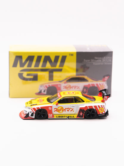 Mini GT #1204 Nissan Skyline GT-R R34 Super Silhouette LBWK Żółty *PUDEŁKO