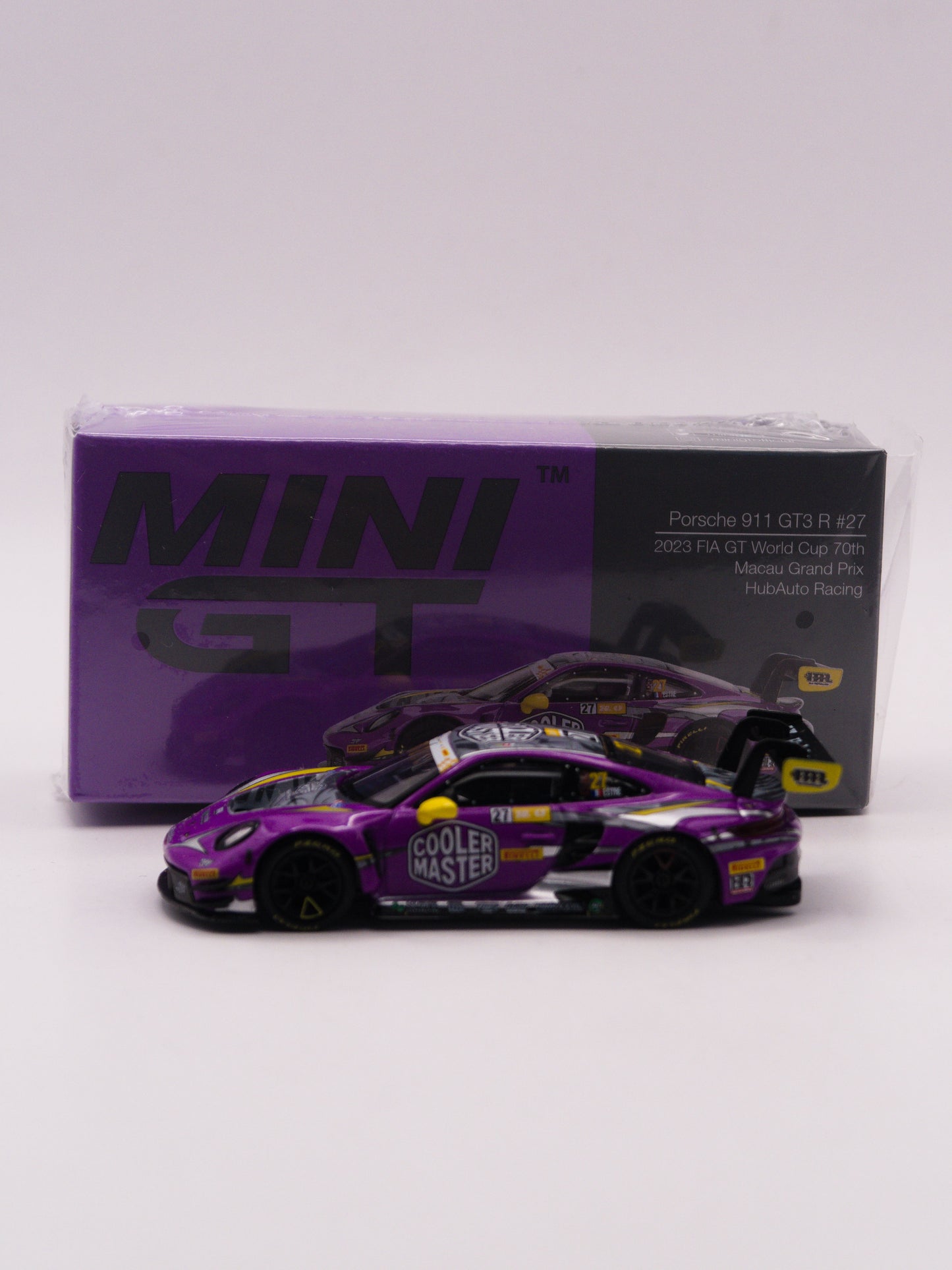 Mini GT #793 Porsche 911 GT3 R 992 Macau Gran Prix 2023 Fioletowy