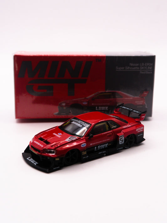 MiniGT #843 Nissan LBWK LB-ER34 Super Silhouette SKYLINE Czerwony Czarny