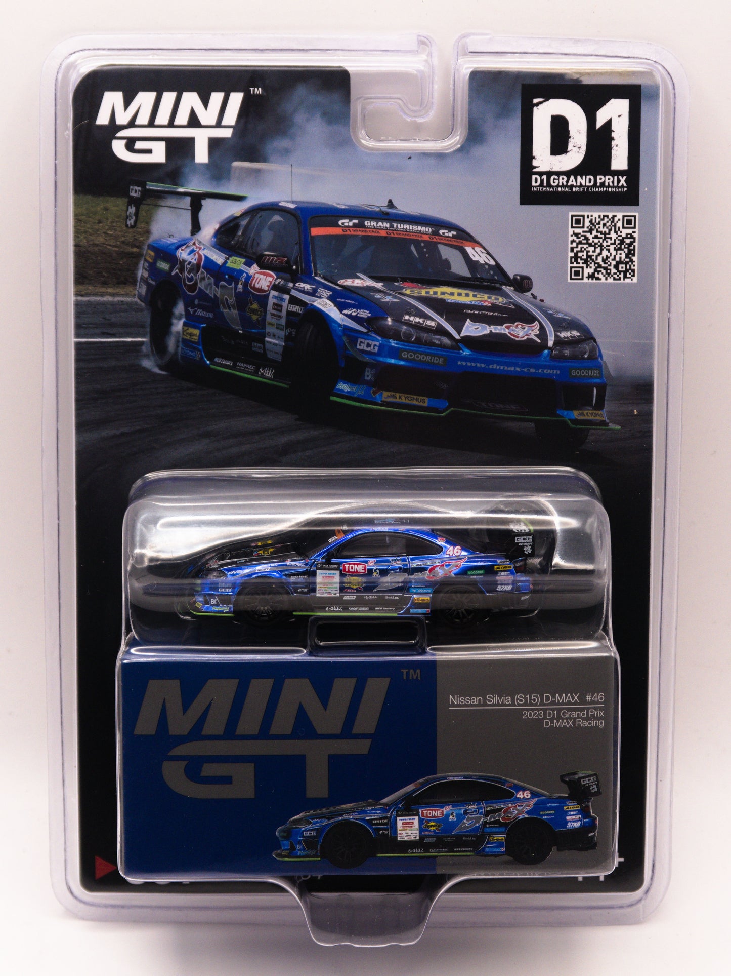 Mini GT #857 Nissan Silvia S15 D-Max #46 2023 D1 Grand Prix Niebieski