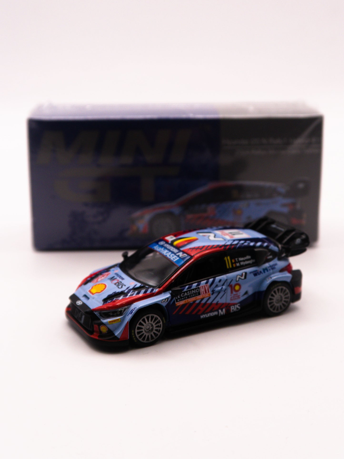 Mini GT #871 Hyundai i20 N Rally1 Hybrid #11 2024 Rally Monte Carlo Niebieski