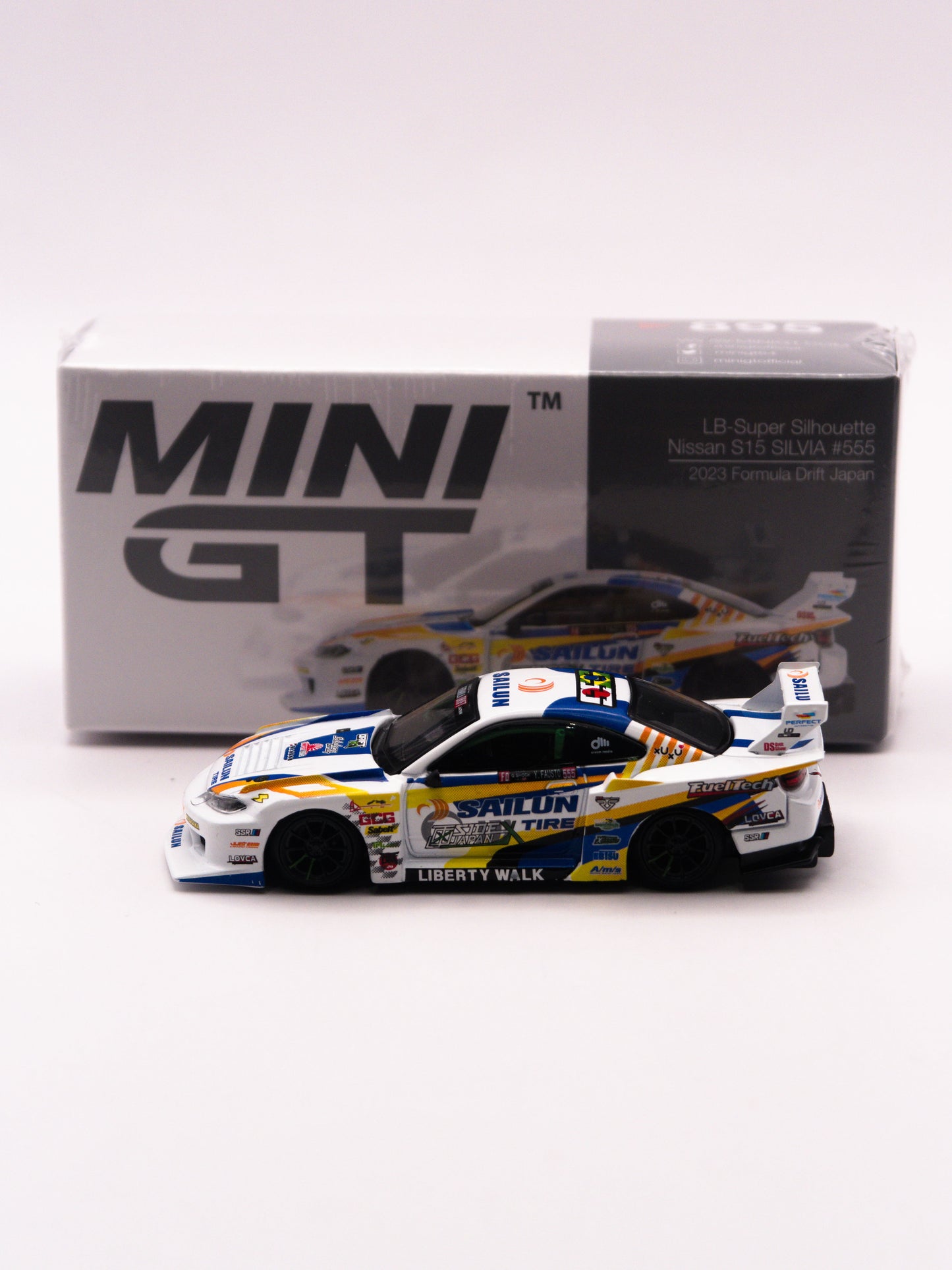 Mini GT #895 Liberty Walk LB-Super Silhouette Nissan S15 Silvia #555 2023 Formula Drift Japan