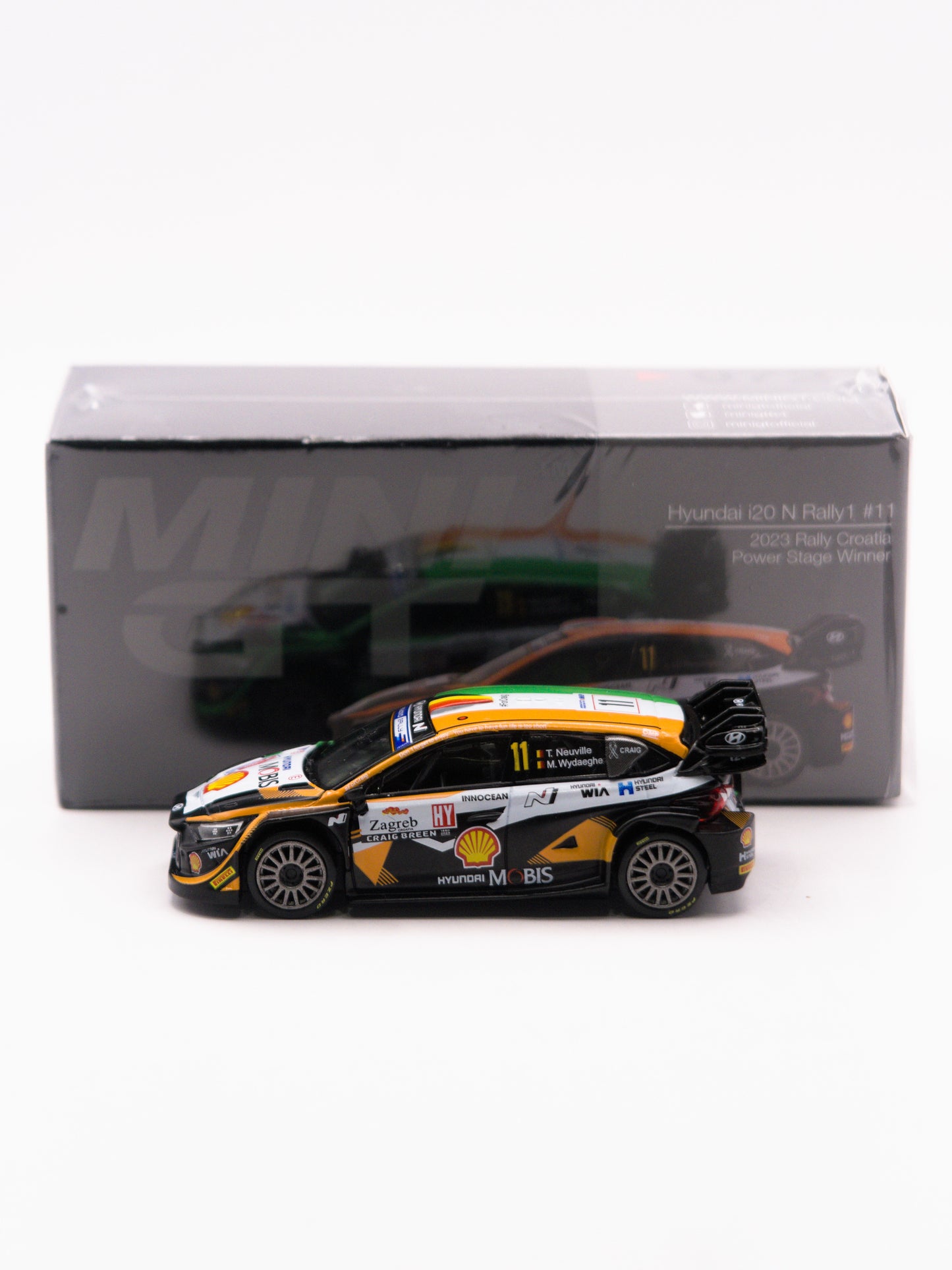 Mini GT #972 Hyundai i20 N Rally Croatia Zielono Pomarańczowy *OTWARTY