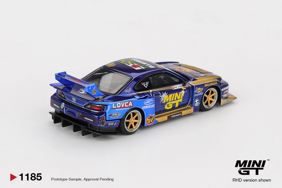 *PRESALE Mini GT #1185 Nissan Silvia S15 LBWK Liberty Walk Halloween Edition Formula Drift 2025 Niebieski *Pudełko